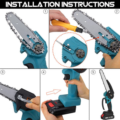 Cordless Battery Chainsaw with Ergonomic One-Handed Grip for Tree & Garden Pruning