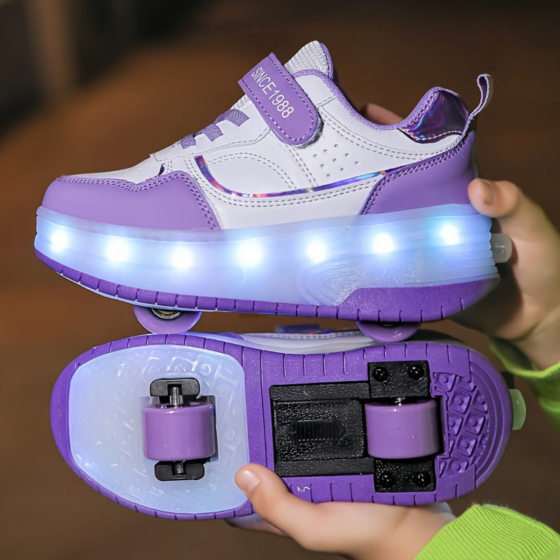 Children's Roller Sneakers with Retractable Wheels and Rechargeable LED Light-Up Sole