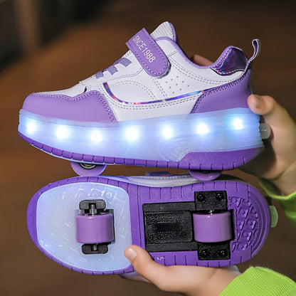 Children's Roller Sneakers with Retractable Wheels and Rechargeable LED Light-Up Sole