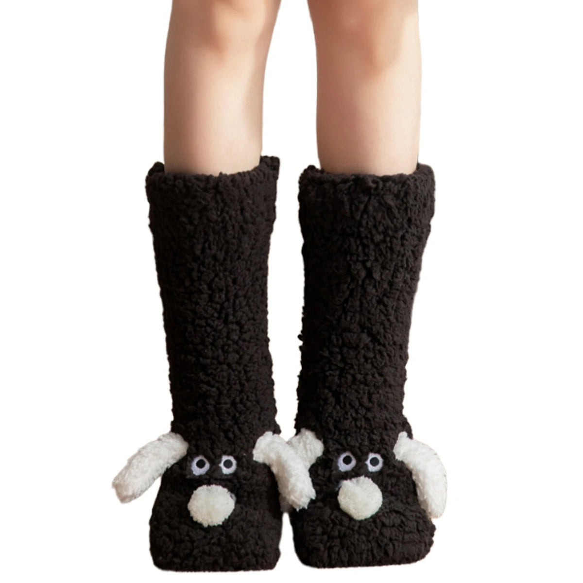 Cute Dog Fuzzy Socks Winter Fleece Leg Warmers with Fluffy Ears Embroidered Face One Size Slippers
