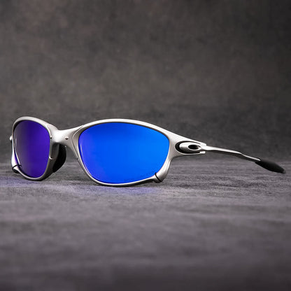 Polarised UV400 Square Sunglasses with Lightweight Metal Frame and Mirror Lenses for Riding