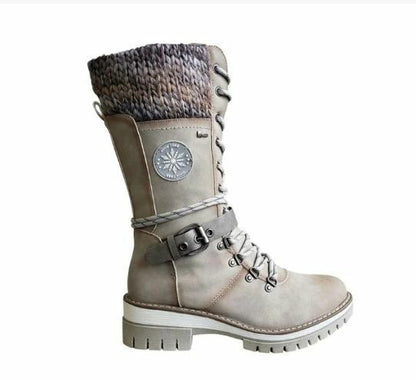 Women's Cozy Warm Winter Boots with Non-Slip Sole, PU Leather and Adjustable Laces
