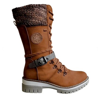 Women's Cozy Warm Winter Boots with Non-Slip Sole, PU Leather and Adjustable Laces