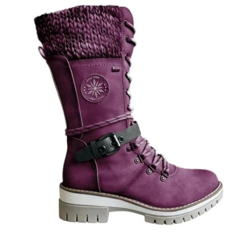 Women's Cozy Warm Winter Boots with Non-Slip Sole, PU Leather and Adjustable Laces