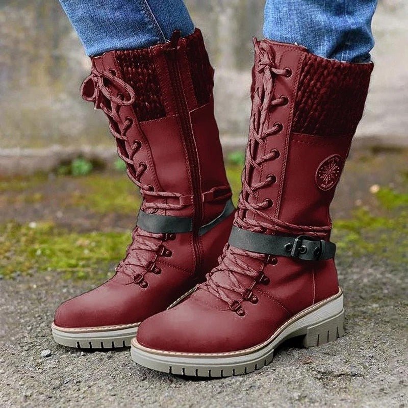 Women's Cozy Warm Winter Boots with Non-Slip Sole, PU Leather and Adjustable Laces