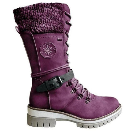 Women's Cozy Warm Winter Boots with Non-Slip Sole, PU Leather and Adjustable Laces