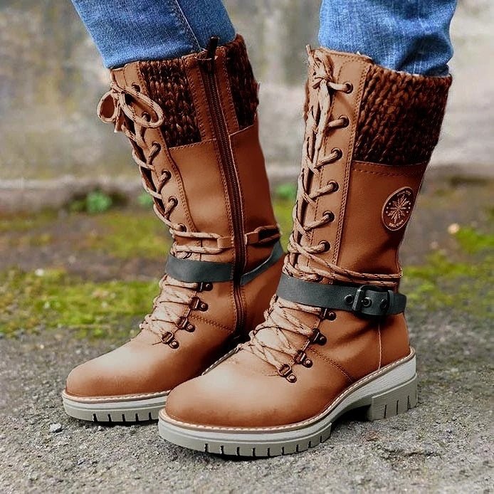 Women's Cozy Warm Winter Boots with Non-Slip Sole, PU Leather and Adjustable Laces
