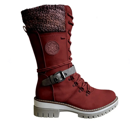 Women's Cozy Warm Winter Boots with Non-Slip Sole, PU Leather and Adjustable Laces