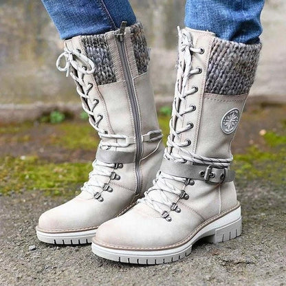 Women's Cozy Warm Winter Boots with Non-Slip Sole, PU Leather and Adjustable Laces
