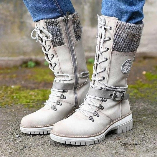 Women's Cozy Warm Winter Boots with Non-Slip Sole, PU Leather and Adjustable Laces