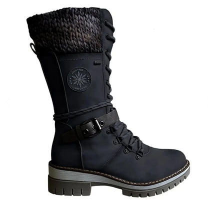 Women's Cozy Warm Winter Boots with Non-Slip Sole, PU Leather and Adjustable Laces