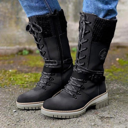 Women's Cozy Warm Winter Boots with Non-Slip Sole, PU Leather and Adjustable Laces