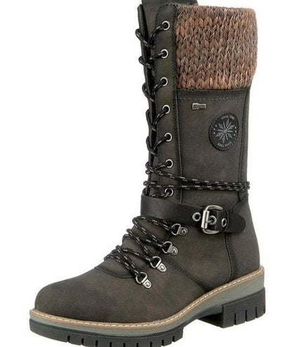 Women's Cozy Warm Winter Boots with Non-Slip Sole, PU Leather and Adjustable Laces