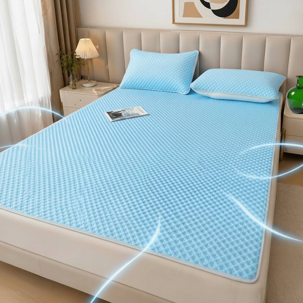 Foldable Cooling Sleep Mat with Soft Breathable Waffle Texture for Single and Double Beds in Summer