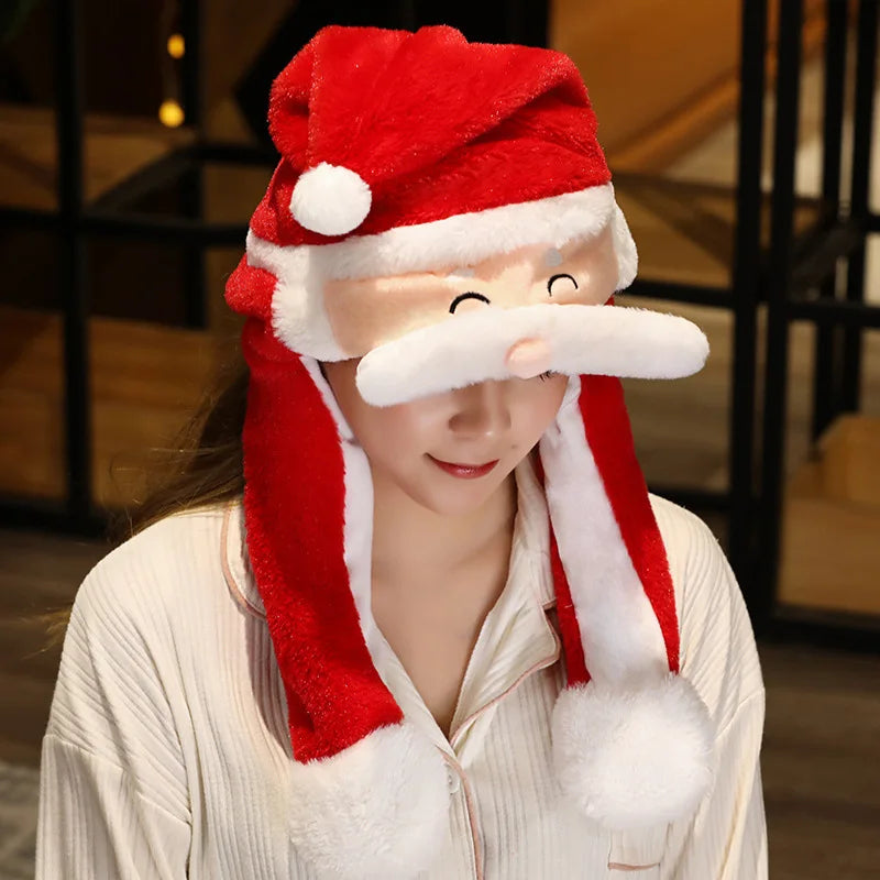 Plush Christmas Hat Party Accessory Soft Santa Hat with Thick Lining Reindeer Snowman Styles