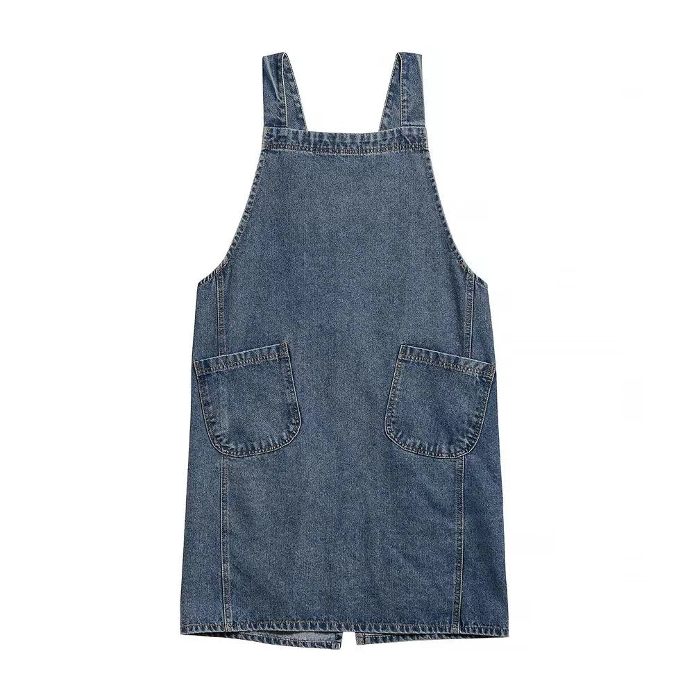 Casual Cotton Denim Apron with Deep Front Pockets for Cooking, Baking & Gardening