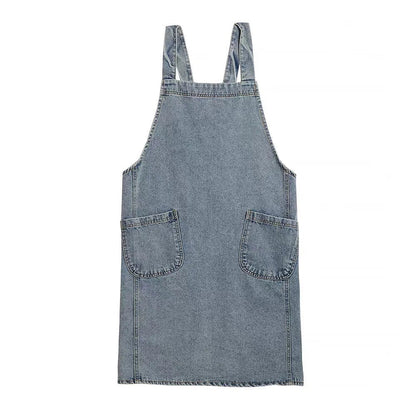 Casual Cotton Denim Apron with Deep Front Pockets for Cooking, Baking & Gardening