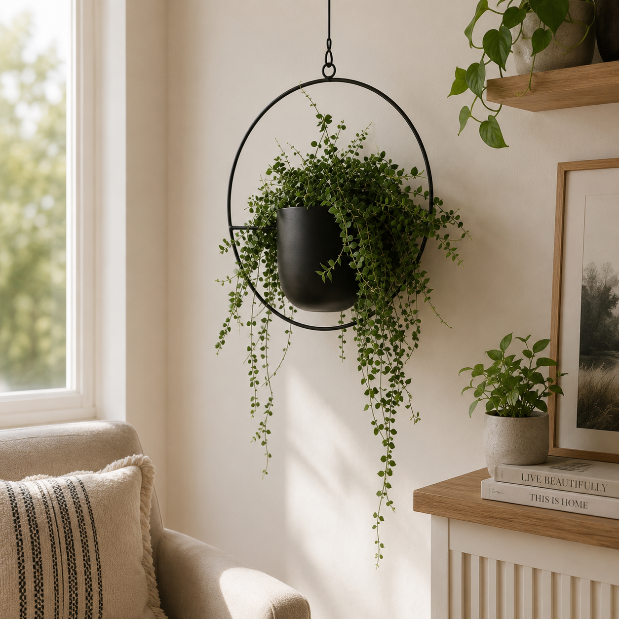Hanging Iron Planter, Wall-Mounted Minimalist Plant Holder for Indoor Gardening