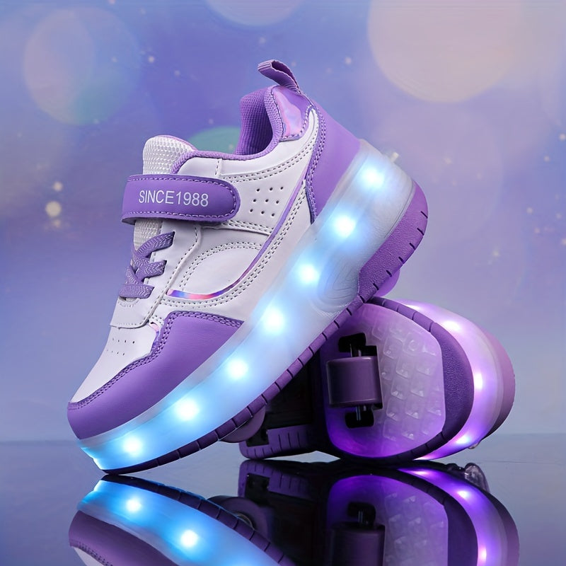 Children's Roller Sneakers with Retractable Wheels and Rechargeable LED Light-Up Sole