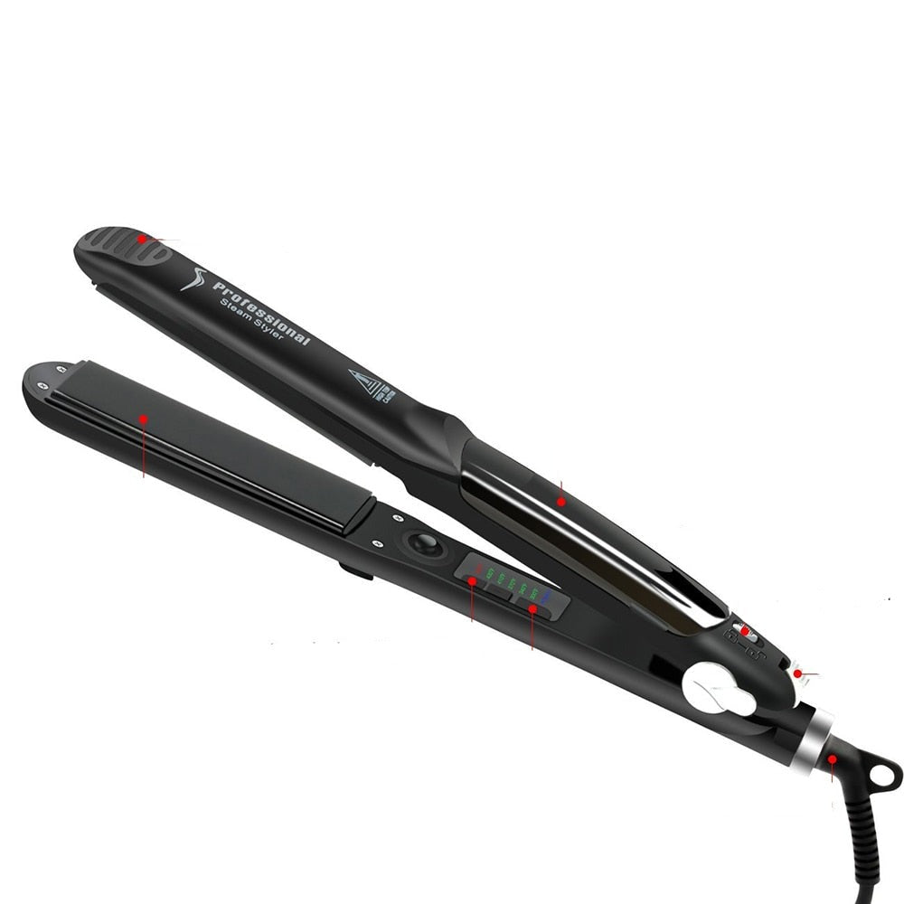 Ceramic Hair Steam Straightener with Tourmaline Plates and LED Temperature Display