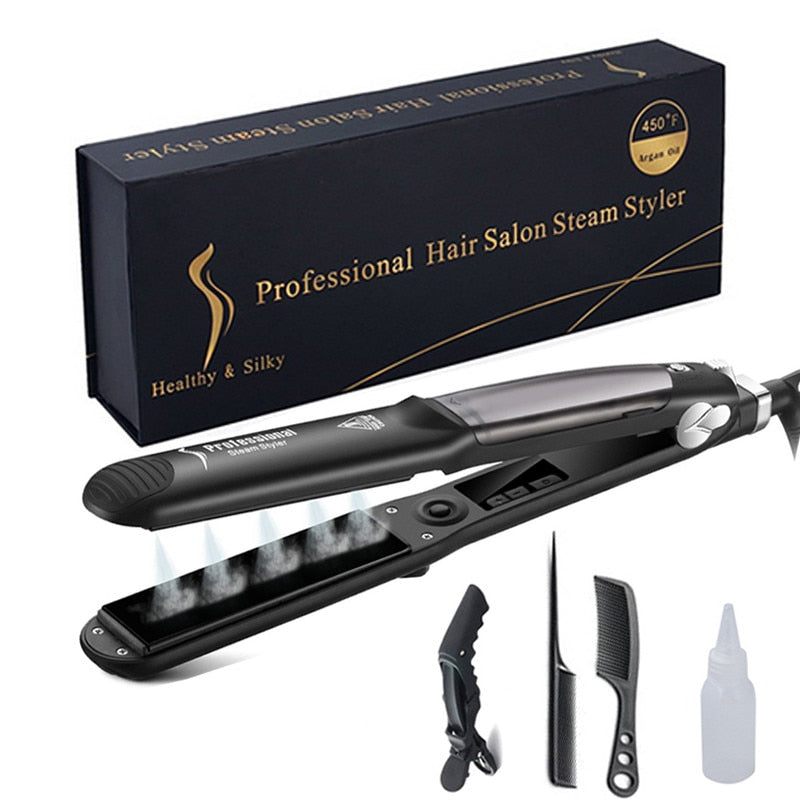 Ceramic Hair Steam Straightener with Tourmaline Plates and LED Temperature Display