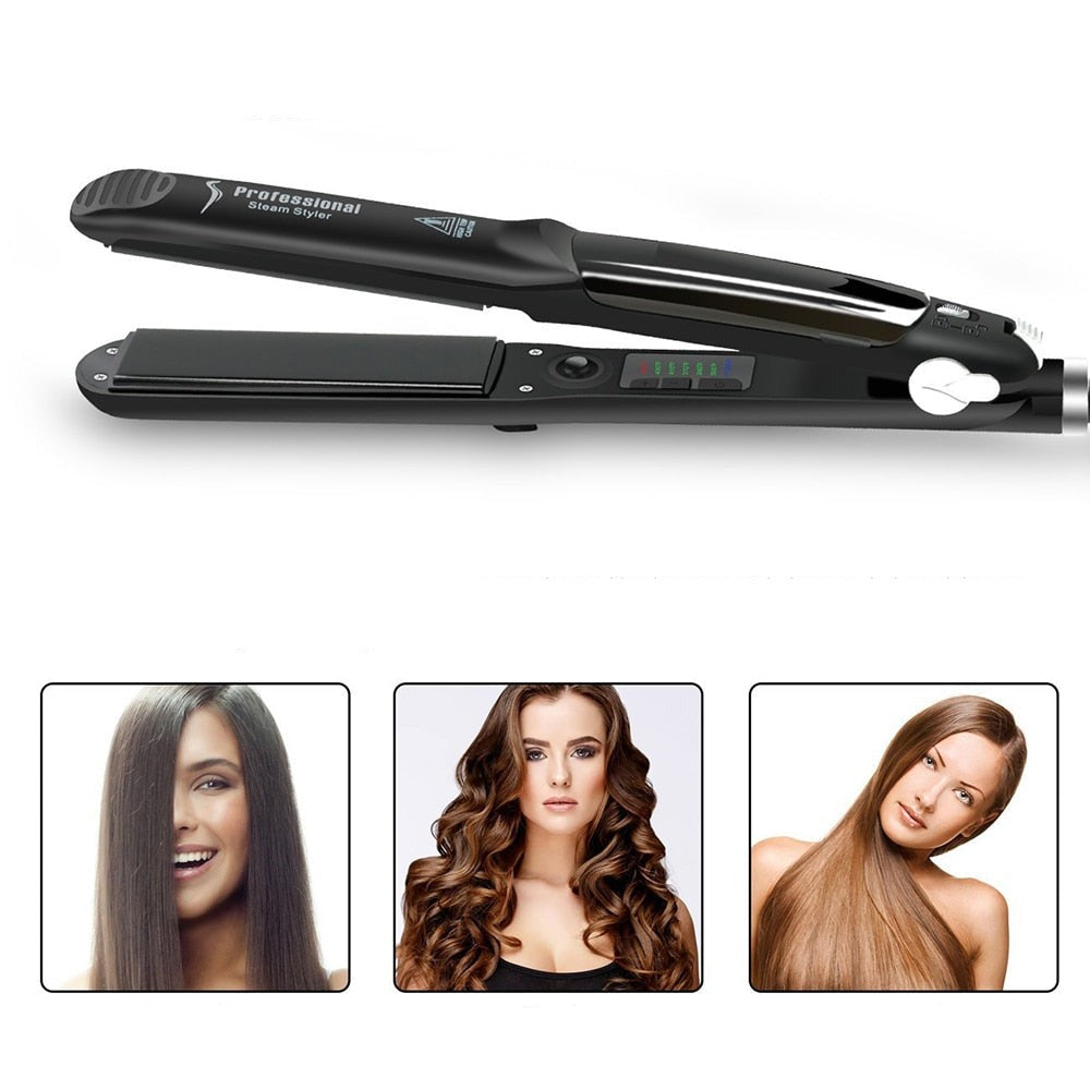 Ceramic Hair Steam Straightener with Tourmaline Plates and LED Temperature Display