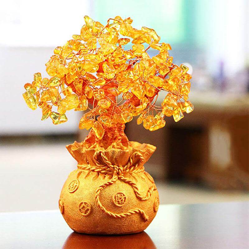 Citrine Money Tree Gemstone Ornament for Feng Shui Home and Office Decor Gifting