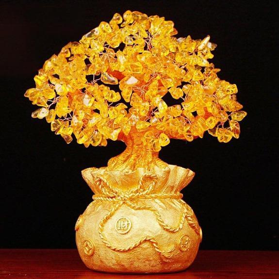 Citrine Money Tree Gemstone Ornament for Feng Shui Home and Office Decor Gifting