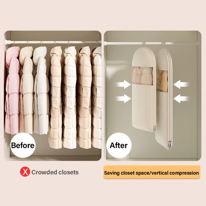 Hanging Garment Storage Bag with Automatic Compression, No Vacuum Pump Required Ever