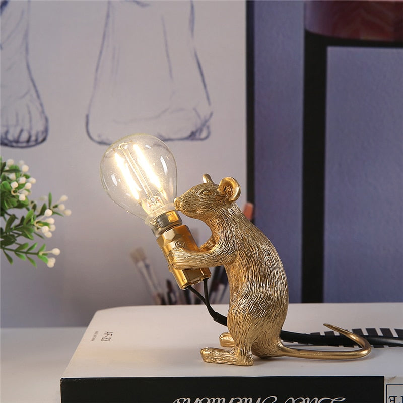 Cute Mouse Table Lamp with Realistic Resin Finish for Playful Room Decor Accents
