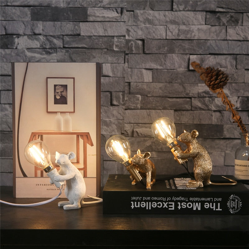 Cute Mouse Table Lamp with Realistic Resin Finish for Playful Room Decor Accents