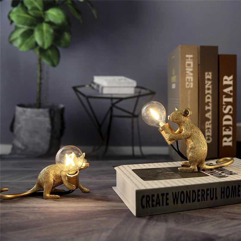 Cute Mouse Table Lamp with Realistic Resin Finish for Playful Room Decor Accents
