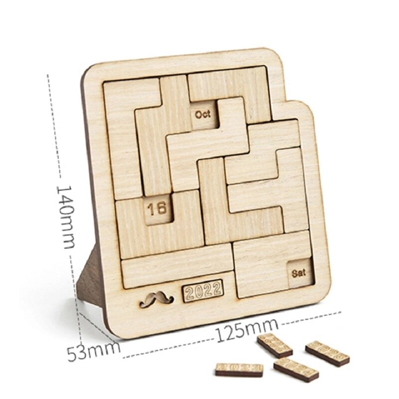Daily Calendar Wooden Puzzle with 365+ Solutions for Brain-Training Family Fun Time
