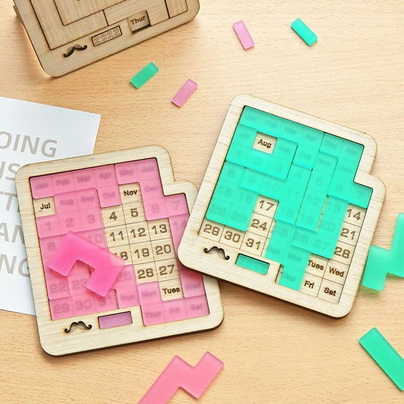 Daily Calendar Wooden Puzzle with 365+ Solutions for Brain-Training Family Fun Time