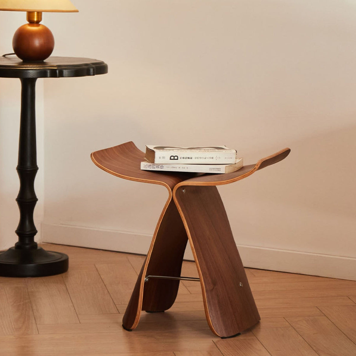 Sculptural Butterfly Stool with Curved Seat - Decorative Side Seat and Storage Surface