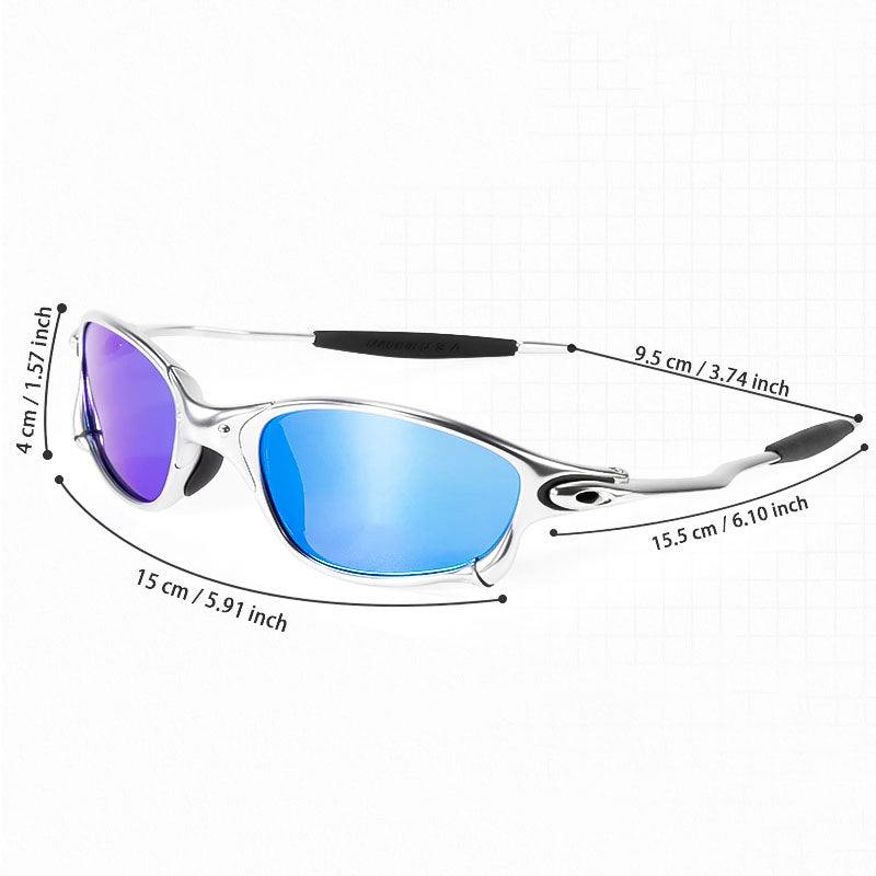 Polarised UV400 Square Sunglasses with Lightweight Metal Frame and Mirror Lenses for Riding