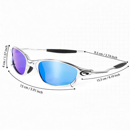 Polarised UV400 Square Sunglasses with Lightweight Metal Frame and Mirror Lenses for Riding