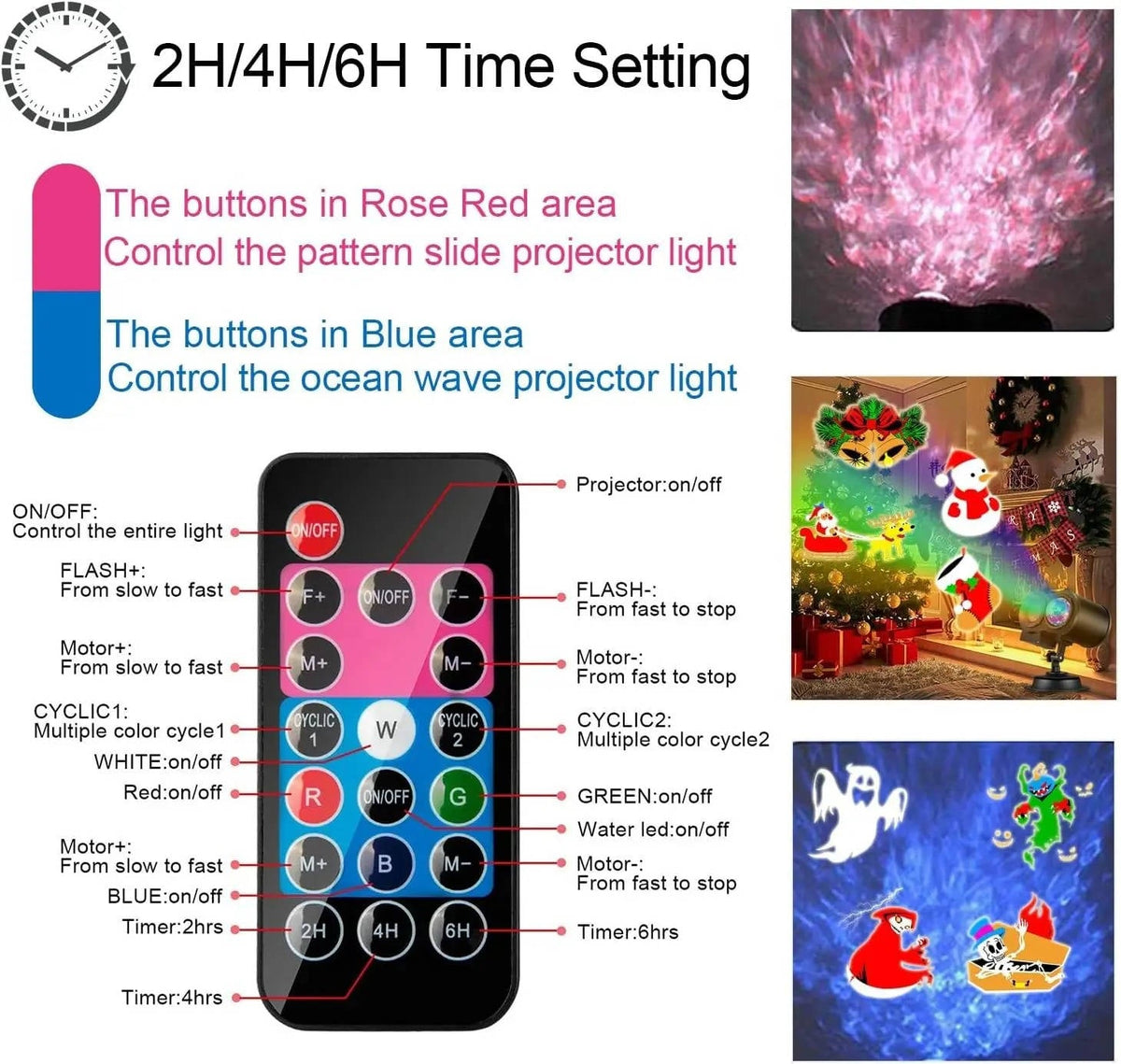 Christmas Projector Lights Outdoor with 16 Holiday Slides RGBW Wave Effects Remote Timer IP44 Cable