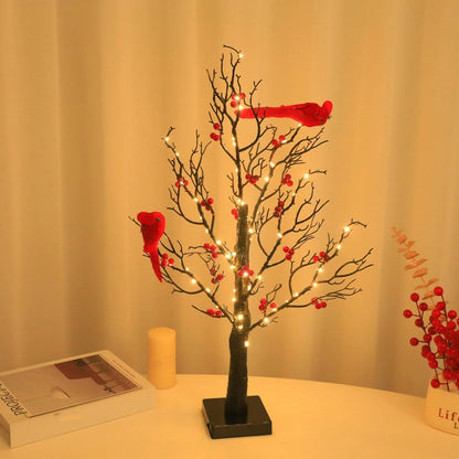 Battery Powered Glowing Cardinal Tree Copper Wire LED Lights Tabletop Christmas Decoration