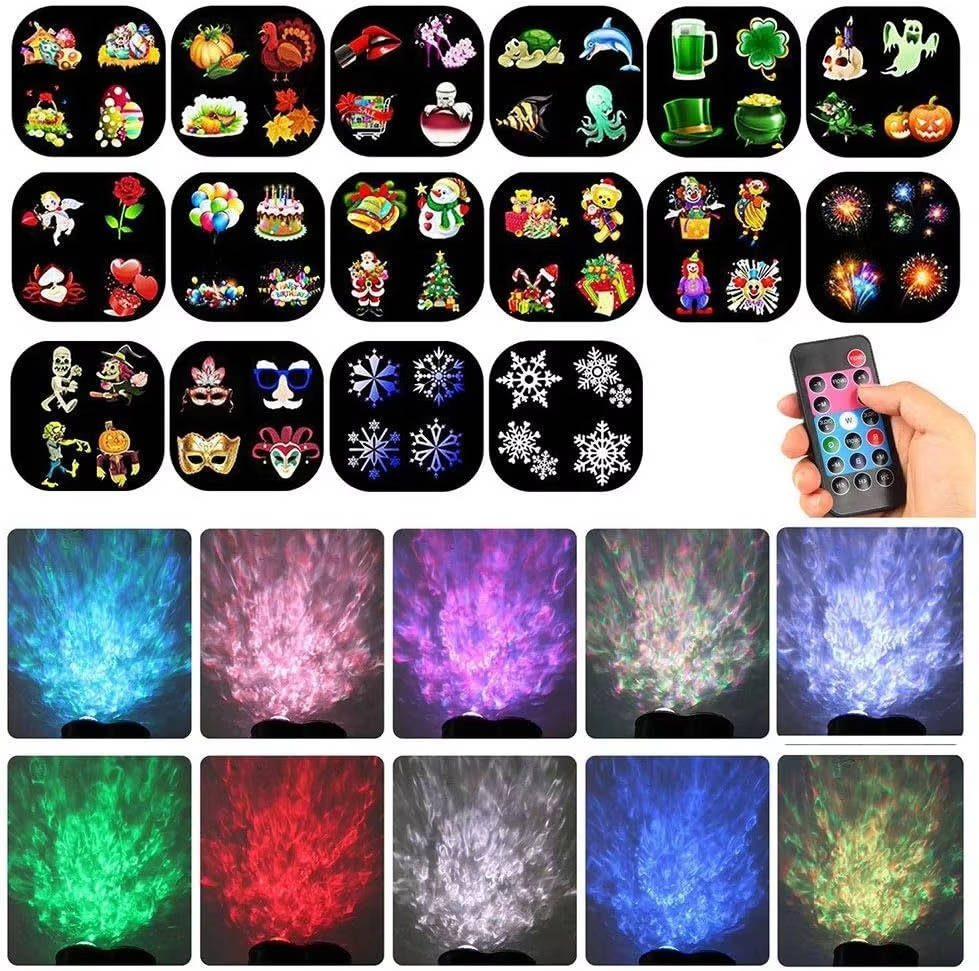 Christmas Projector Lights Outdoor with 16 Holiday Slides RGBW Wave Effects Remote Timer IP44 Cable