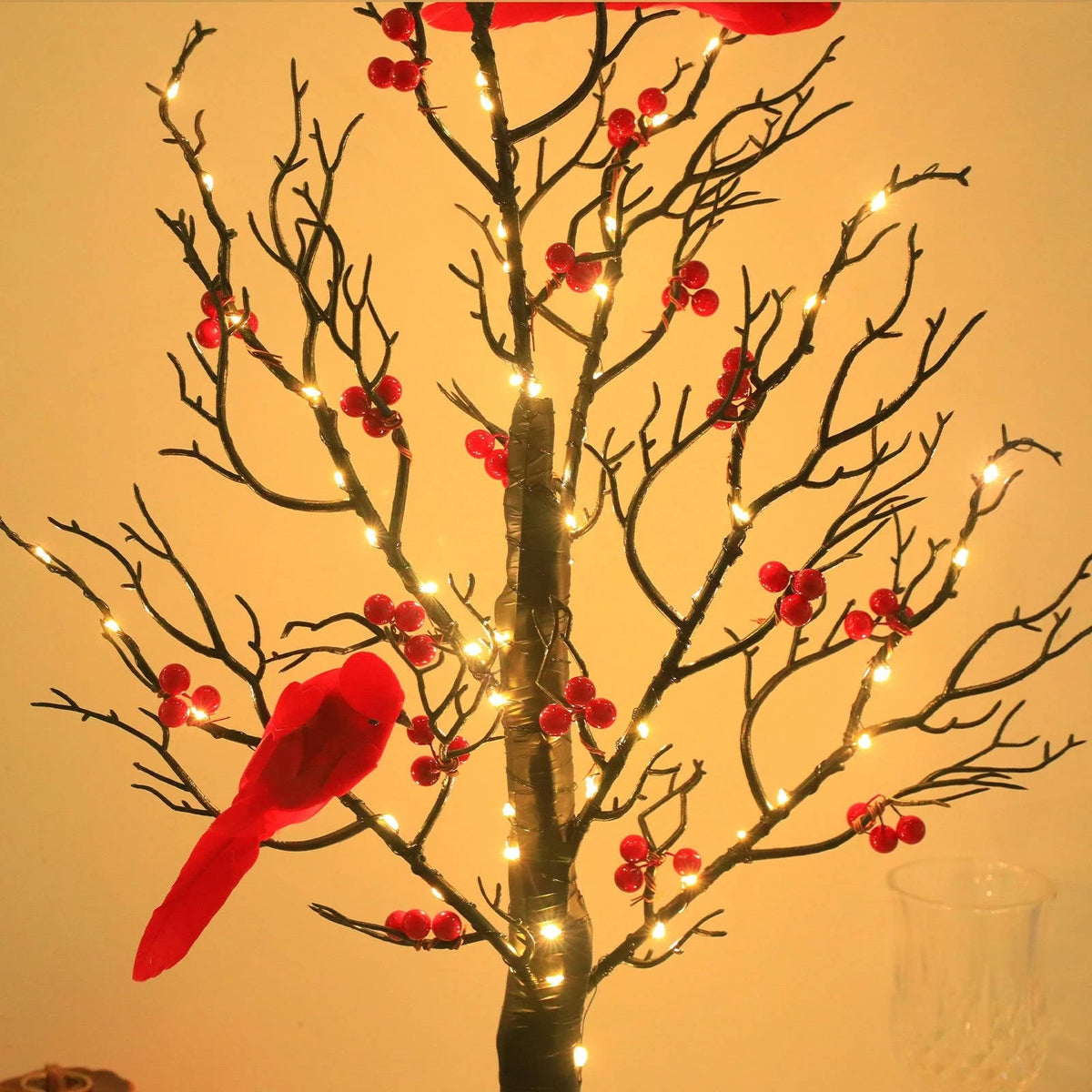 Battery Powered Glowing Cardinal Tree Copper Wire LED Lights Tabletop Christmas Decoration