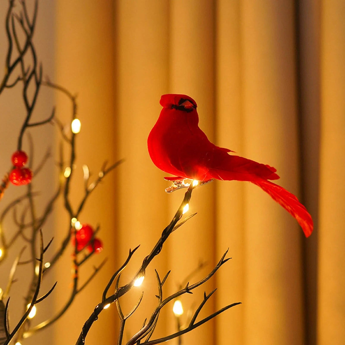Battery Powered Glowing Cardinal Tree Copper Wire LED Lights Tabletop Christmas Decoration