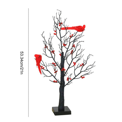 Battery Powered Glowing Cardinal Tree Copper Wire LED Lights Tabletop Christmas Decoration