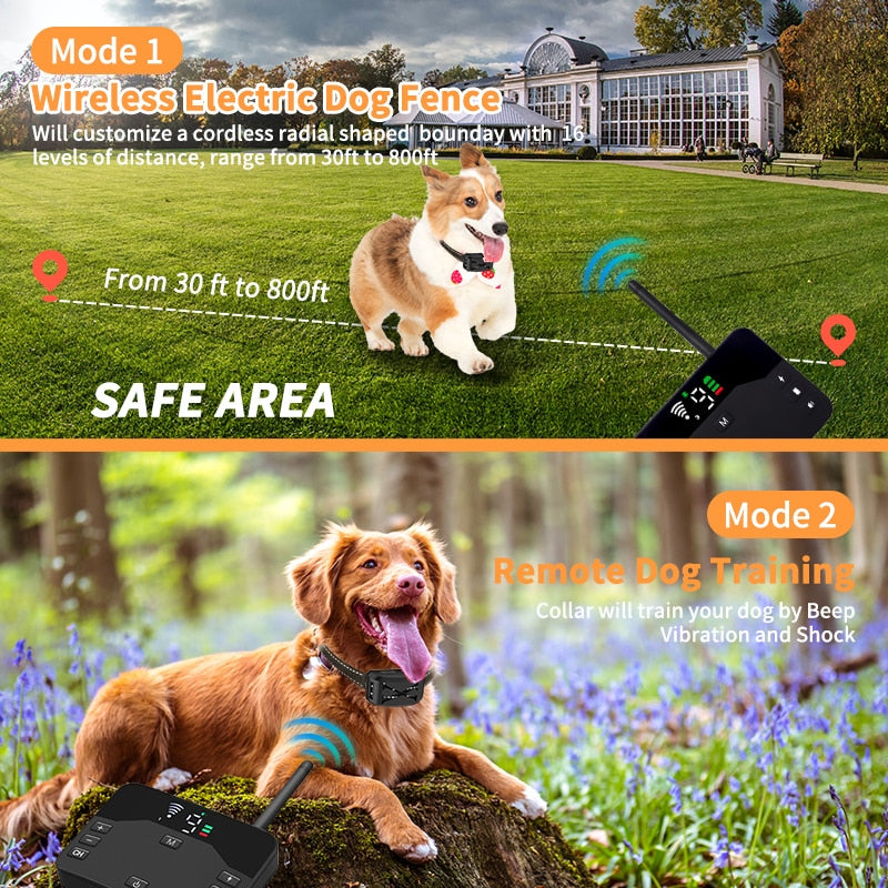 Wireless Dog Fence Collar System with 100 to 250 m Circular Boundary, Waterproof, Up to 3 Dogs