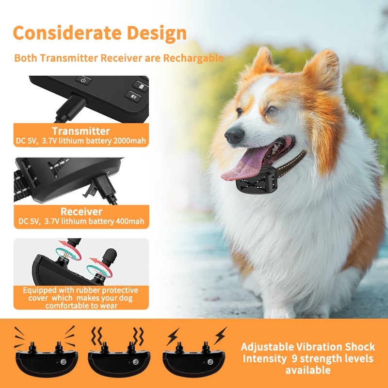 Wireless Dog Fence Collar System with 100 to 250 m Circular Boundary, Waterproof, Up to 3 Dogs
