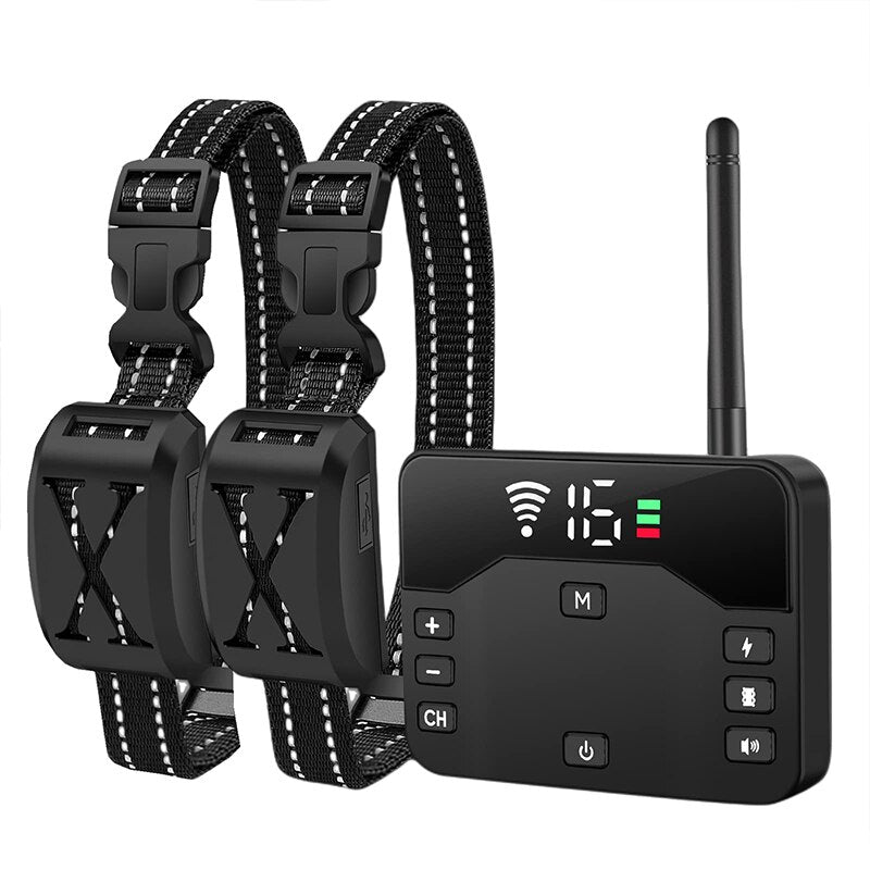 Wireless Dog Fence Collar System with 100 to 250 m Circular Boundary, Waterproof, Up to 3 Dogs