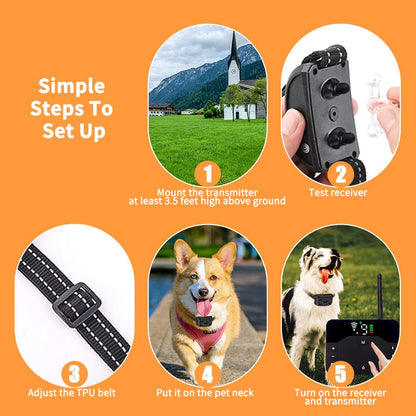 Wireless Dog Fence Collar System with 100 to 250 m Circular Boundary, Waterproof, Up to 3 Dogs
