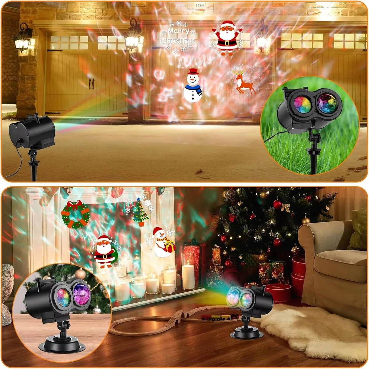 Christmas Projector Lights Outdoor with 16 Holiday Slides RGBW Wave Effects Remote Timer IP44 Cable