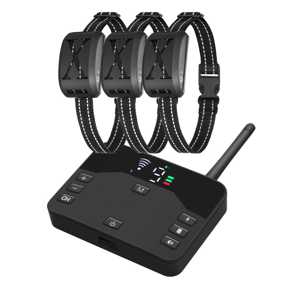 Wireless Dog Fence Collar System with 100 to 250 m Circular Boundary, Waterproof, Up to 3 Dogs