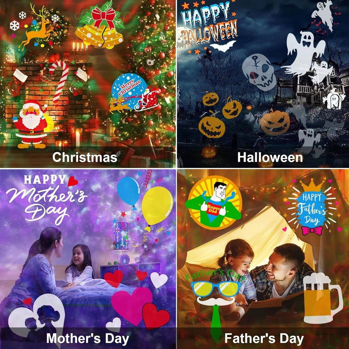 Christmas Projector Lights Outdoor with 16 Holiday Slides RGBW Wave Effects Remote Timer IP44 Cable